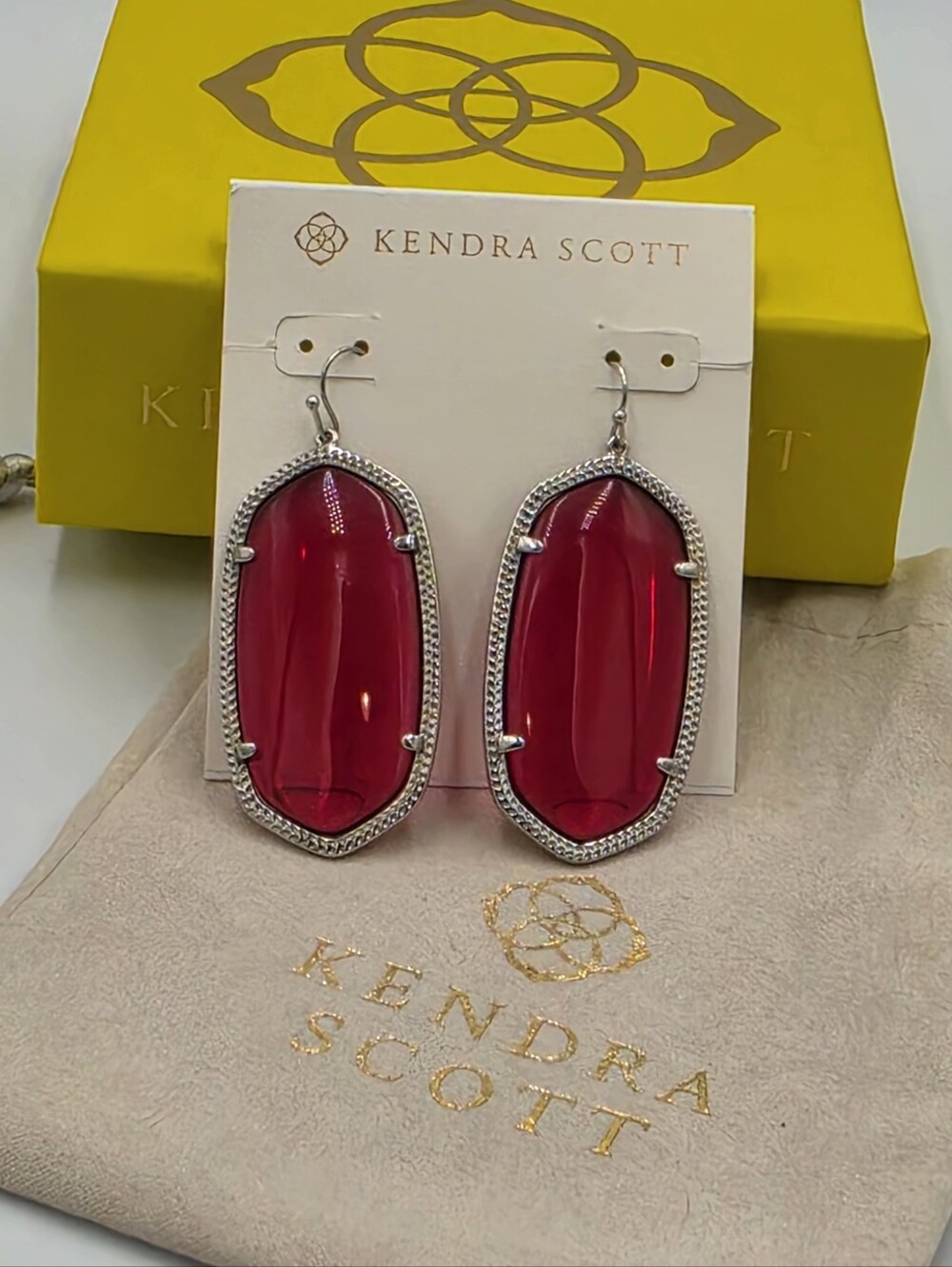 Kendra Scott Danielle Silver Rhodium Drop Earrings in Dark Pink Raspberry New